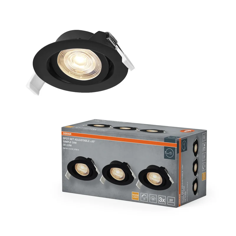 OSRAM LED Spot Recess Einbaustrahler Set Simple DIM 4.9W 40° Schwarz ⌀75 mm
