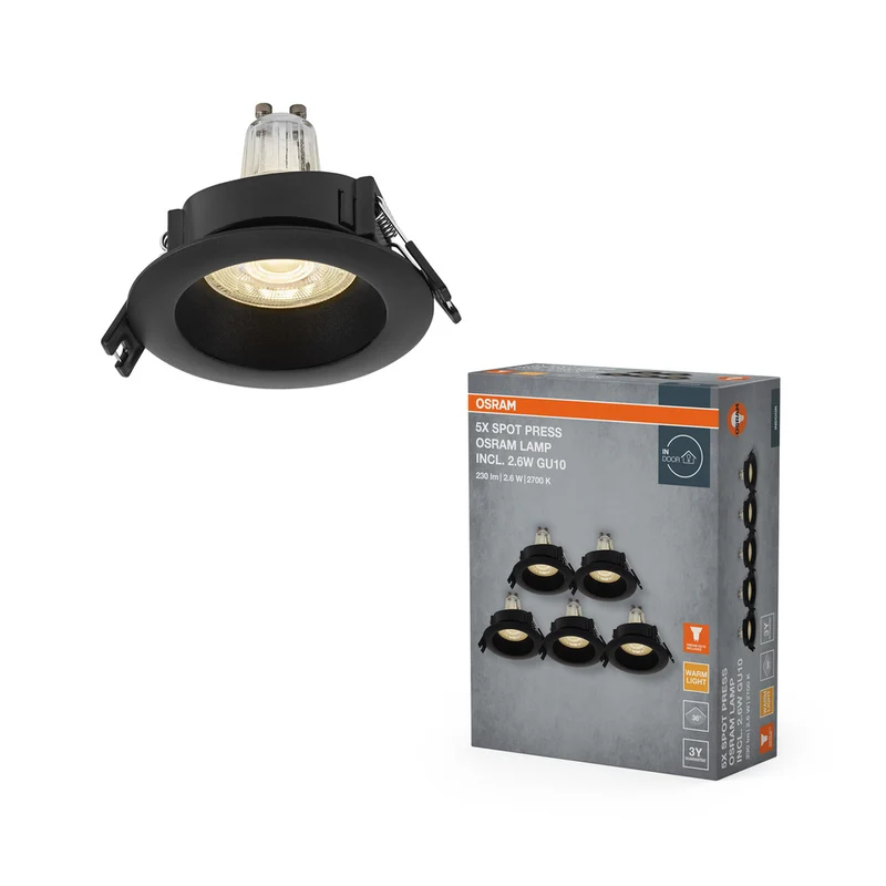 OSRAM LED Spot Recess Einbaustrahler Set GU10 2.6W Schwarz ⌀68 mm