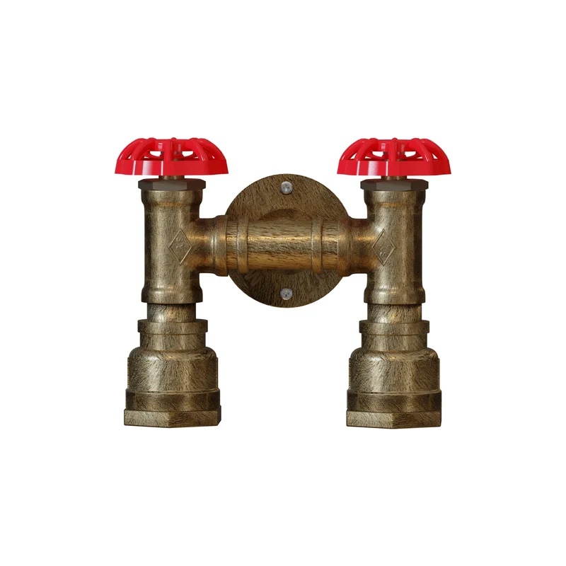 Industrie Steampunk Doppelrohr Wandleuchte Rot Ventile E27~3774