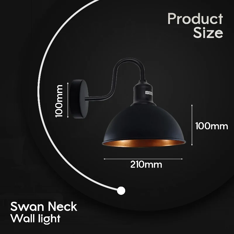 LEDSONE Industrielle Schwanenhals Wandleuchte Schwarz ~3649