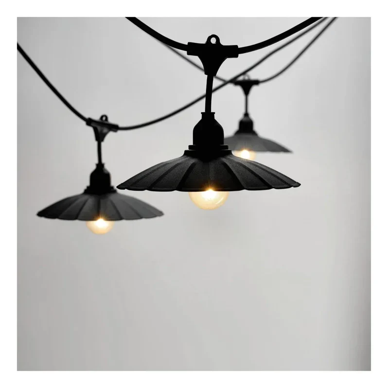 Komplettes Pinkabel mit 5x Lampenschirmen | 5 Meter | Schale | Anschließbar | E27 | inkl. 1W-Lampen