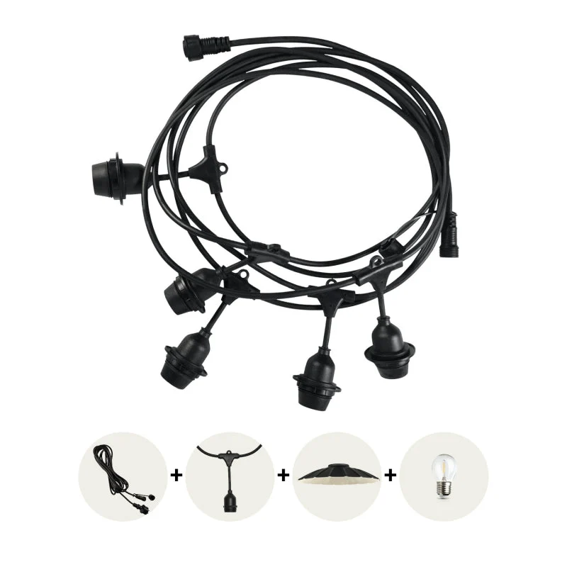 Komplettes Pinkabel mit 5x Lampenschirmen | 5 Meter | Schale | Anschließbar | E27 | inkl. 1W-Lampen