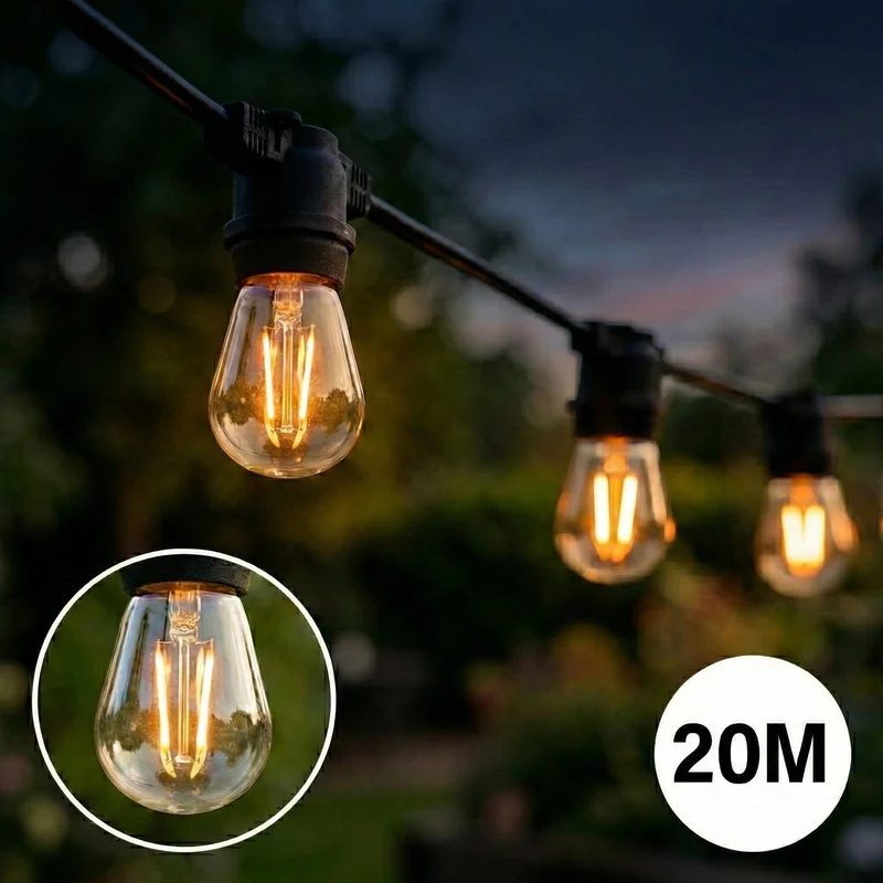 Komplettset | Pin-Kabel 20 Meter | inkl. 20 Glühlampen | 1W | 2700K