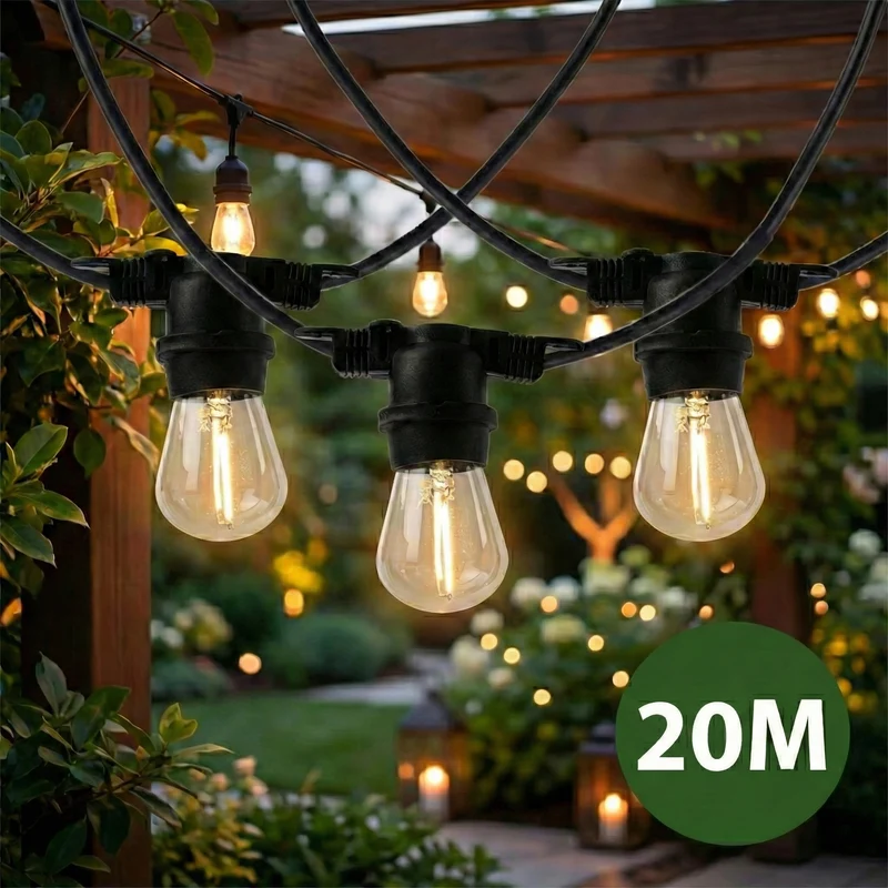Komplettset | Pin-Kabel 20 Meter | inkl. 20 Glühlampen | 1W | 2700K