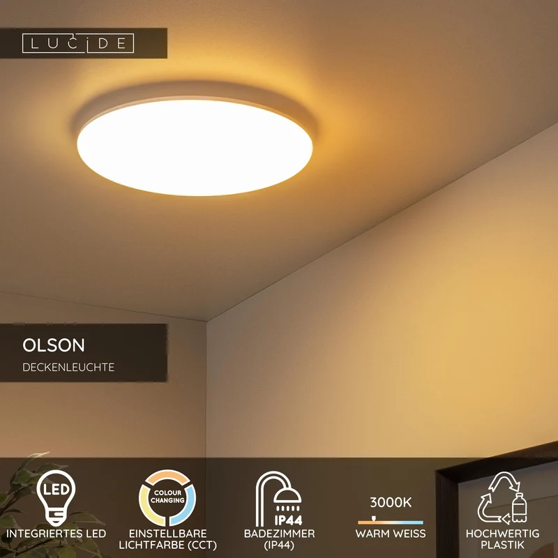 LED-Bad-Deckenleuchte Olson IP44 CCT 3000-6500K Ø35cm