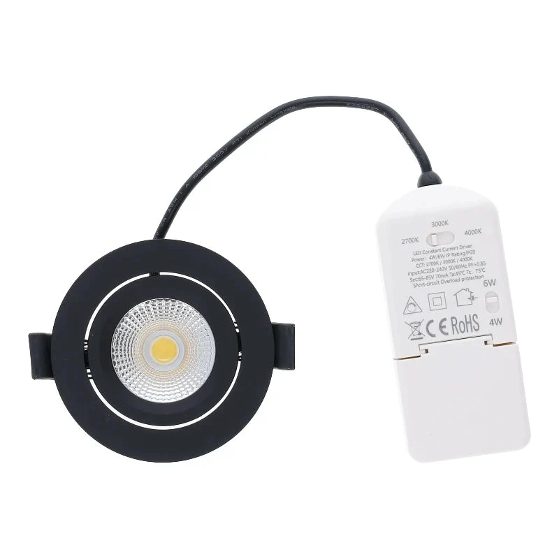 LED Einbaustrahler | VARDA | 6W | CCT Schalter | Rund | Schwarz | Geringe Einbautiefe