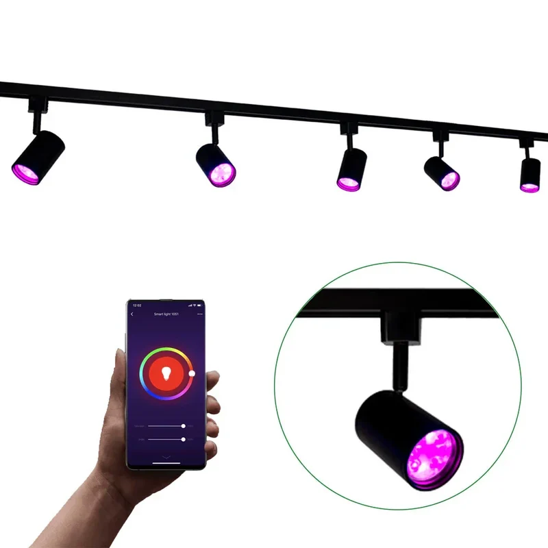 Smart TUYA - Schienensystem 1-phasig | Schwarz | 3 Meter | WLAN | inkl. 5x WiFi GU10 Spots