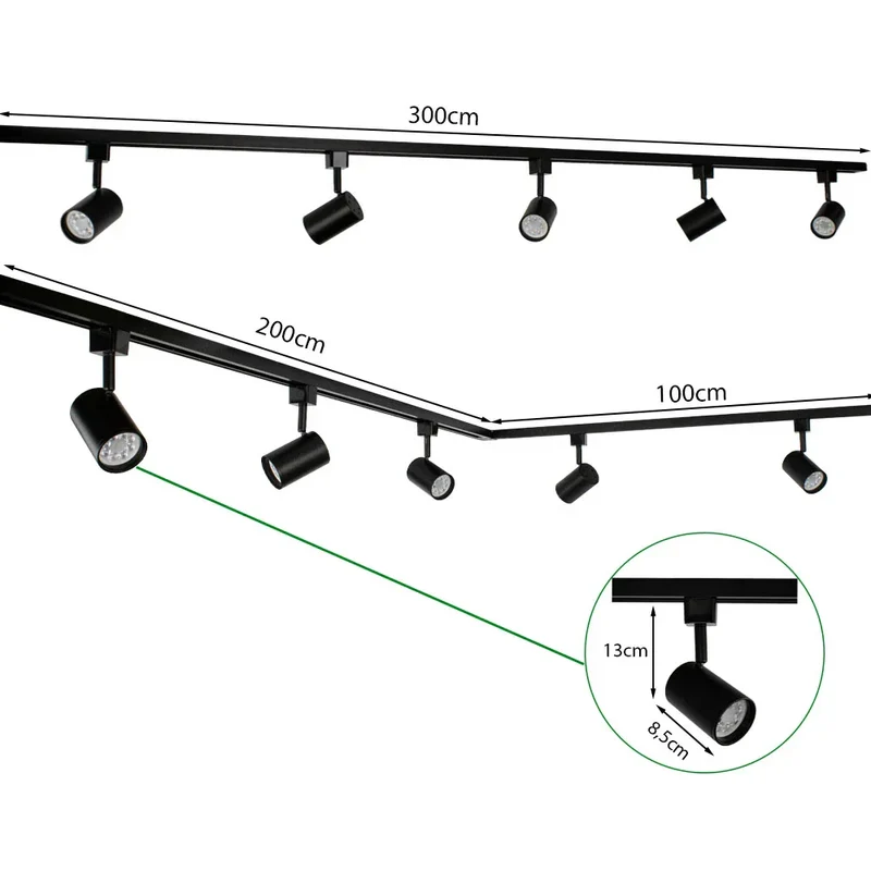 Smart TUYA - Schienensystem 1-phasig | Schwarz | 3 Meter | WLAN | inkl. 5x WiFi GU10 Spots