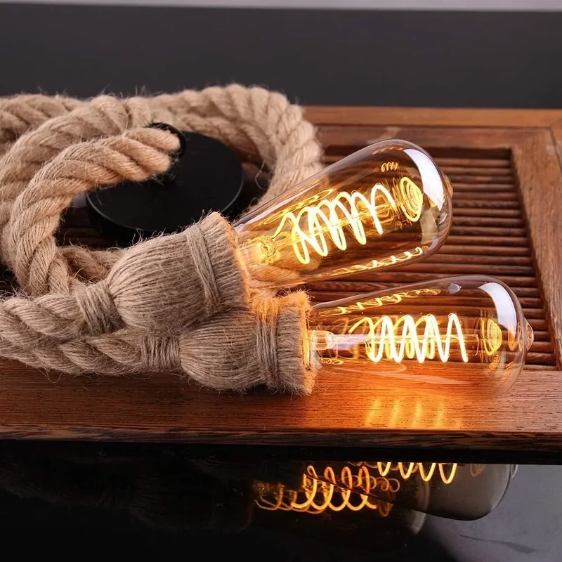 Mehrarm-Pendelleuchte aus Hanfseil mit verstellbarem kabel-E27 ~3700