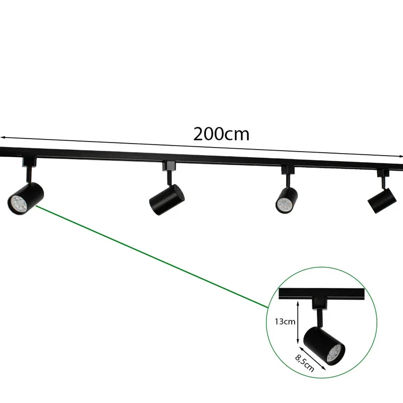 Smart TUYA - Schienensystem 1-phasig | Schwarz | 2 Meter | WLAN | inkl. 4x WiFi GU10 Spots