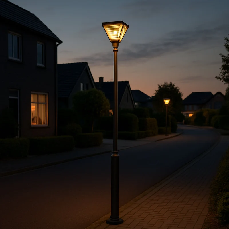 Moderner Laternenpfahl – Lichtmast | Komplett | 3 Meter | Schwarz | Quadratischer Lampenschirm