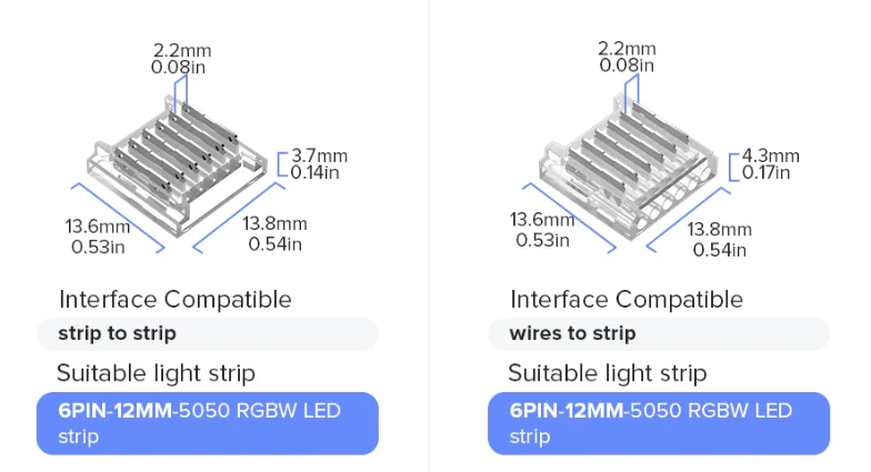 Verschiedene LED Konnektoren für 6-Pin LED-Stripes