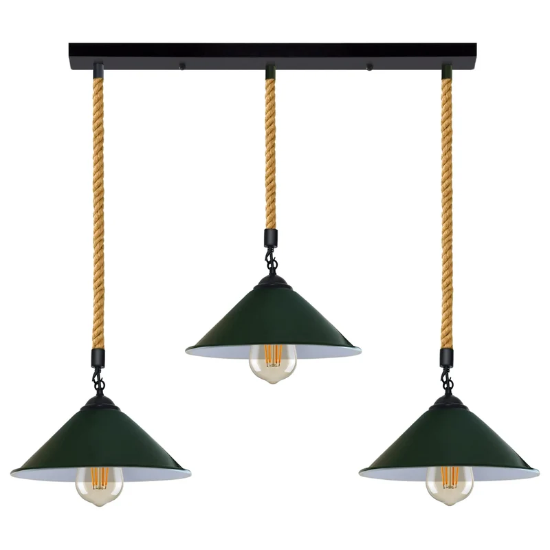 3-flammige Hanfseil-Hängelampe im Bauernhaus-Stil-Nachhaltig ~3780