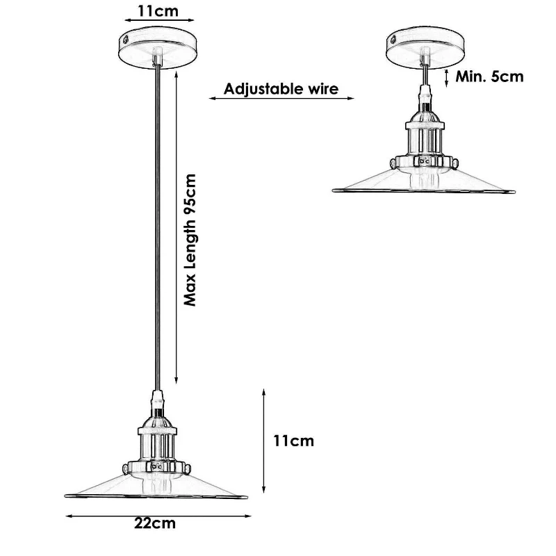 Flache Industrial Hängelampe Ø22cm Schwarz E27 Vintage ~3738