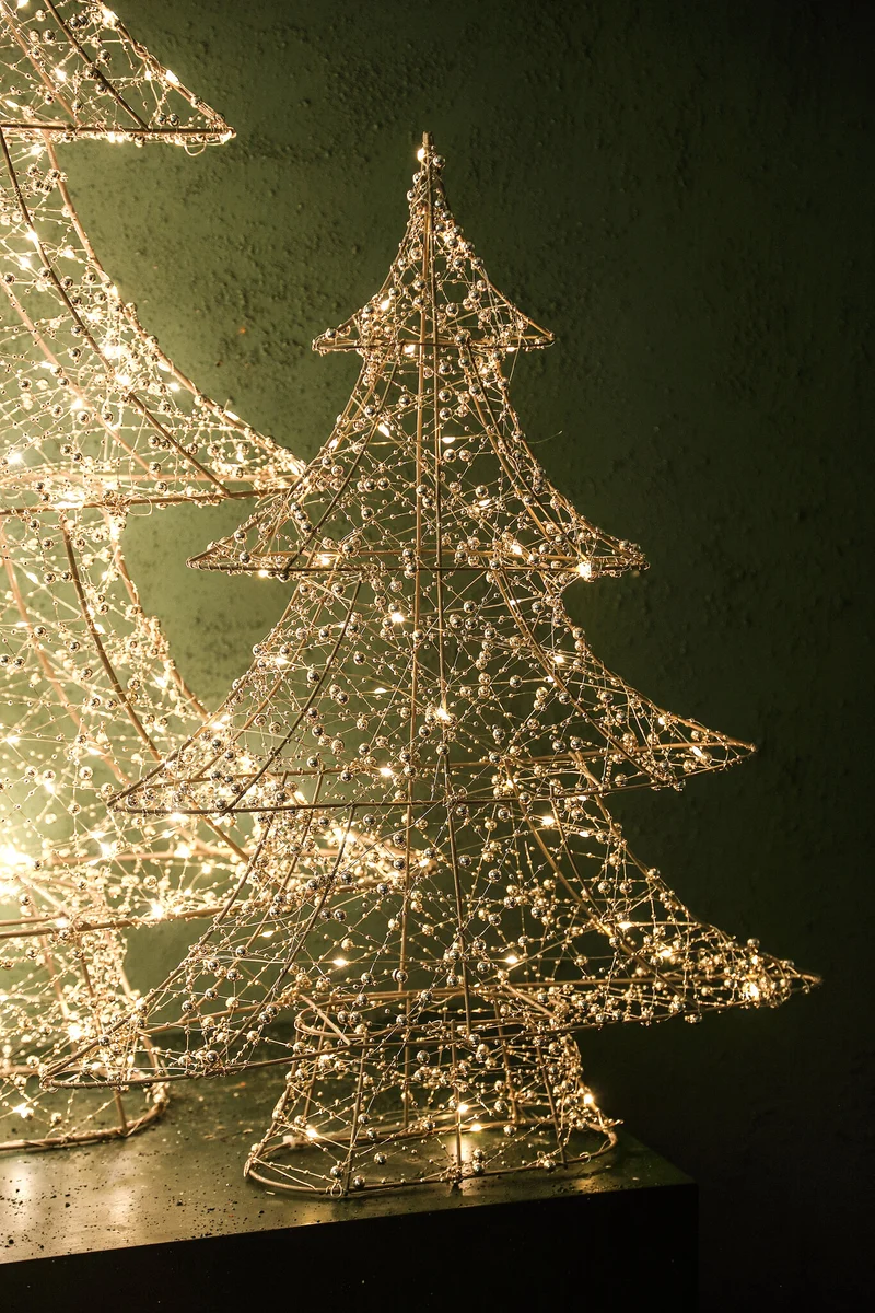 LED-Weihnachtsbaum – Goldfarben, Perlendekor, Größe M - Misk | PTMD