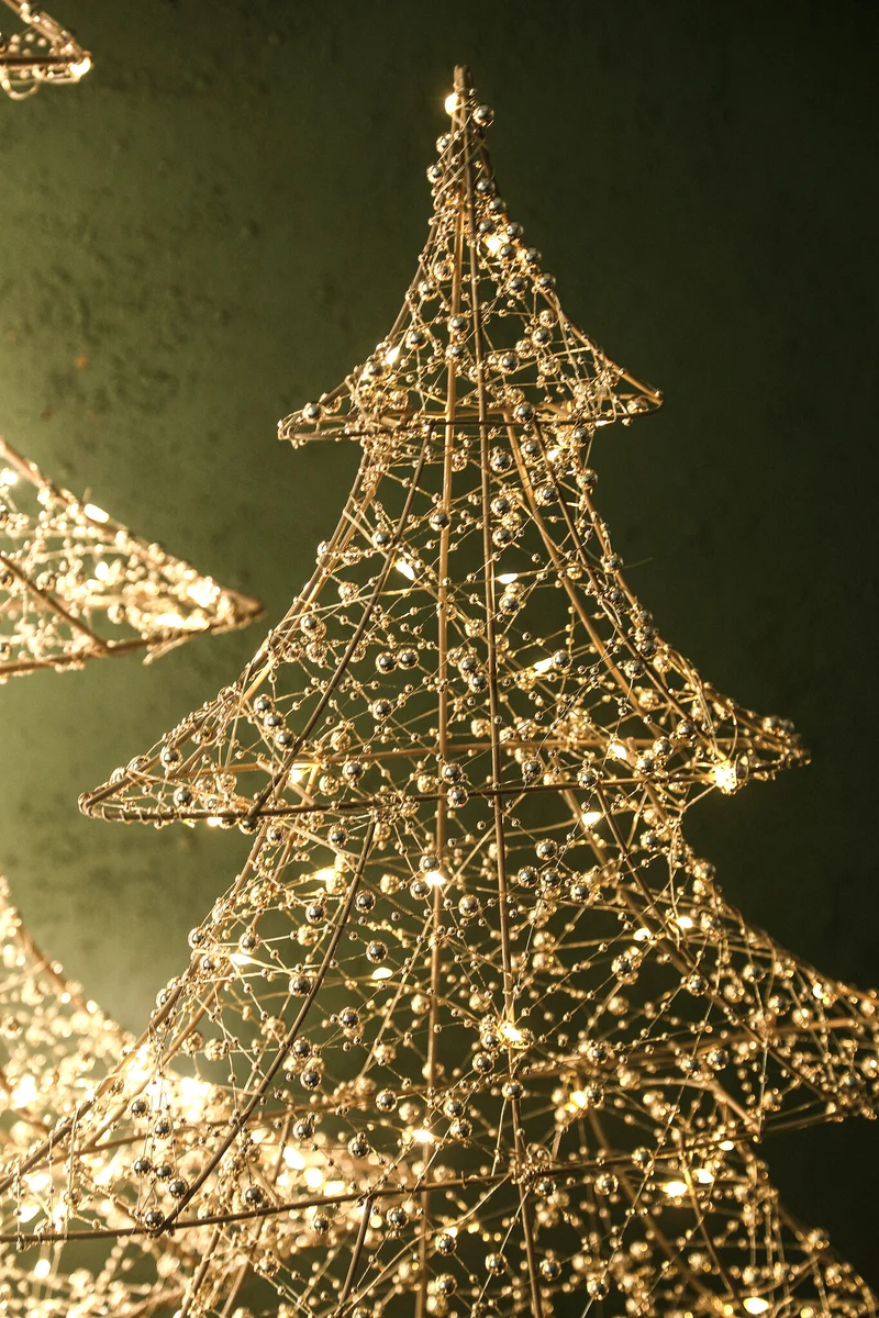 LED-Weihnachtsbaum – Goldfarben, Perlendekor, Größe L - Misk | PTMD