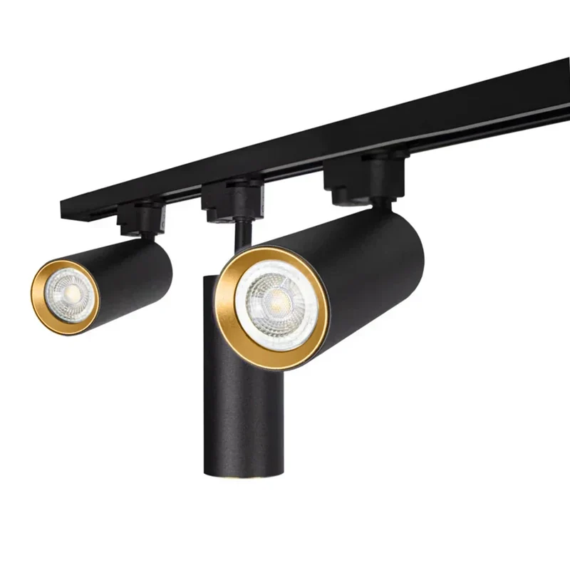 LED 1-Phasen-Schienen | Schwarz mit goldenem Ring | 1 Meter | Inklusive 3 Schienenspots
