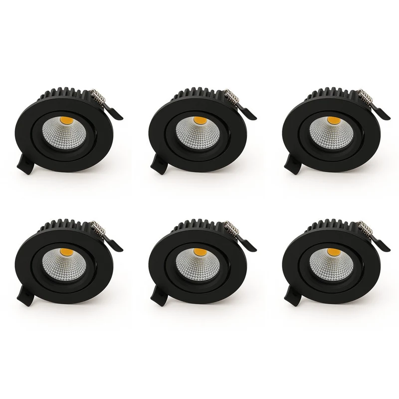 Set | 6x LED-Einbaustrahler | VARDA | 6 W | Farbtemperaturschalter | Rund | Schwarz | Geringe Einbautiefe