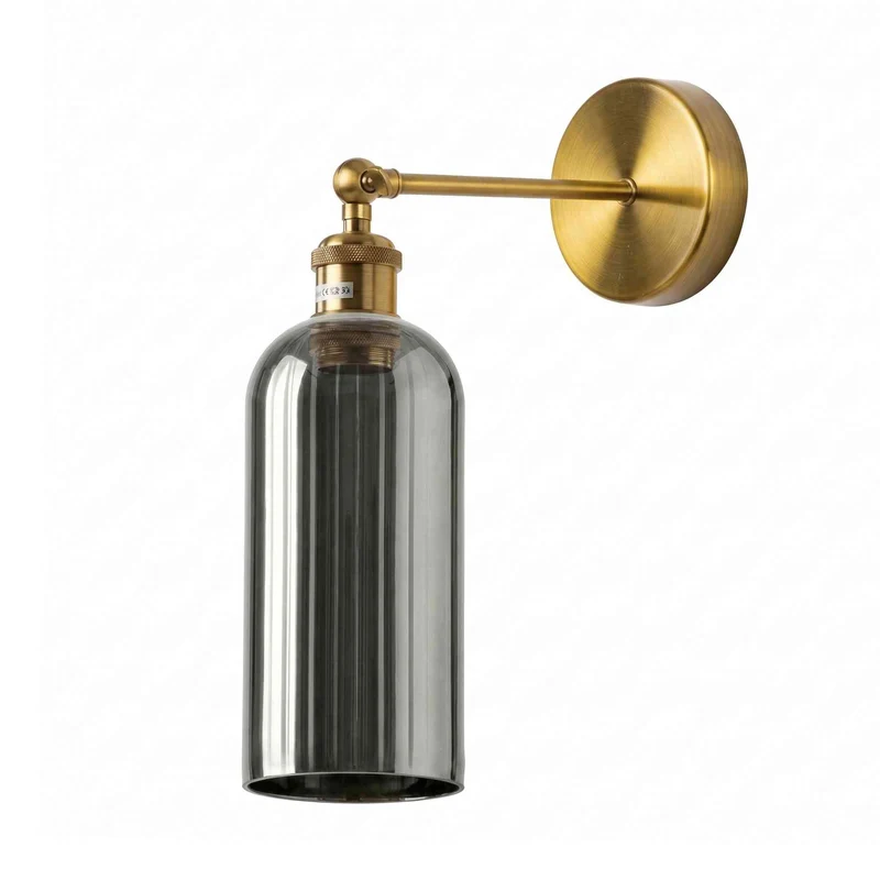 Vintage Verstellbare Wandleuchte Rauchglas | Retro Wandlampe Messing E27~3658