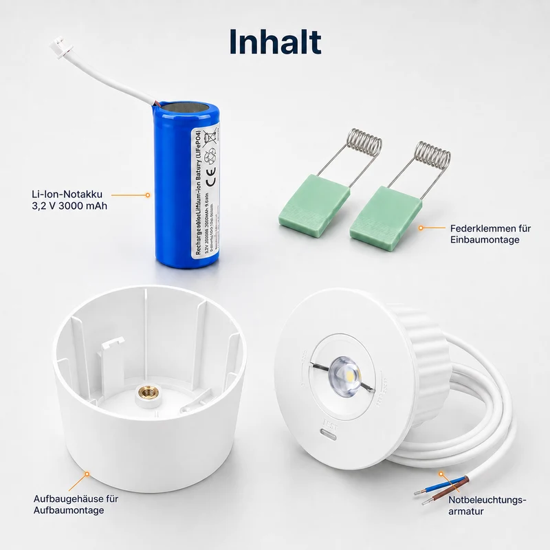 Einbau-Notbeleuchtung | 1.6W | IP20 | Weiß | 300lm | Ø95 | 3 Stunden Notstrom