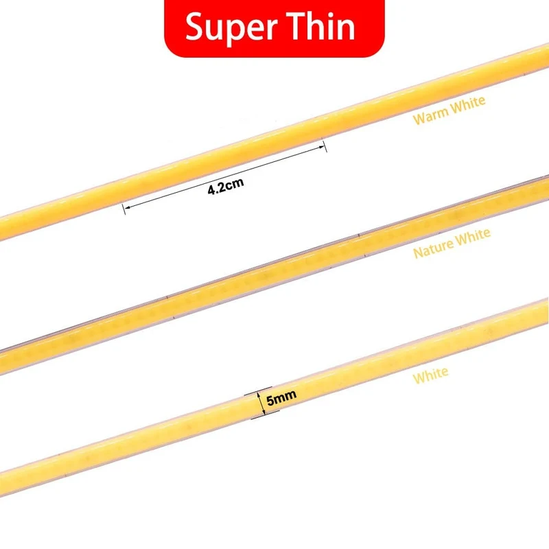 12V/24V COB LED-Streifen 5mm 10W/m 384 LEDs/m – für enge Profile & Möbeleinbauten
