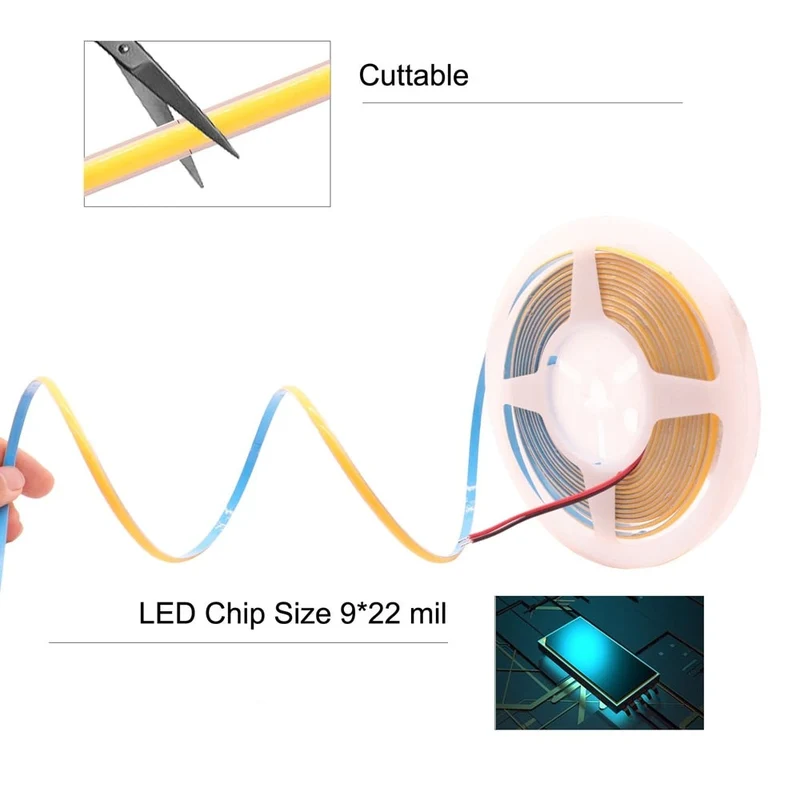12V/24V COB LED-Streifen 5mm 10W/m 384 LEDs/m – für enge Profile & Möbeleinbauten