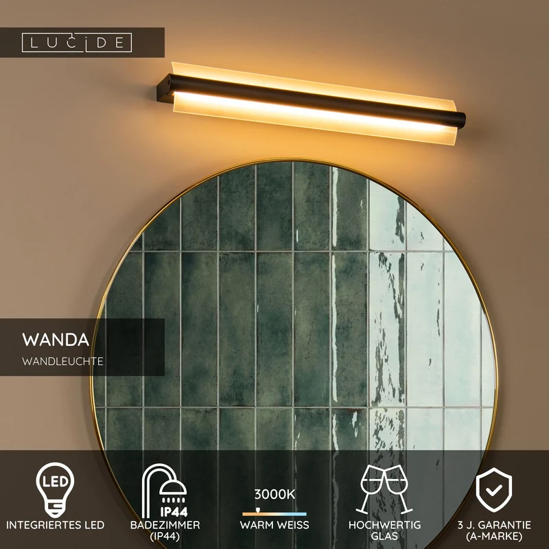 LED-Badezimmer-Wandleuchte Wanda Glas IP44 60cm Schwarz
