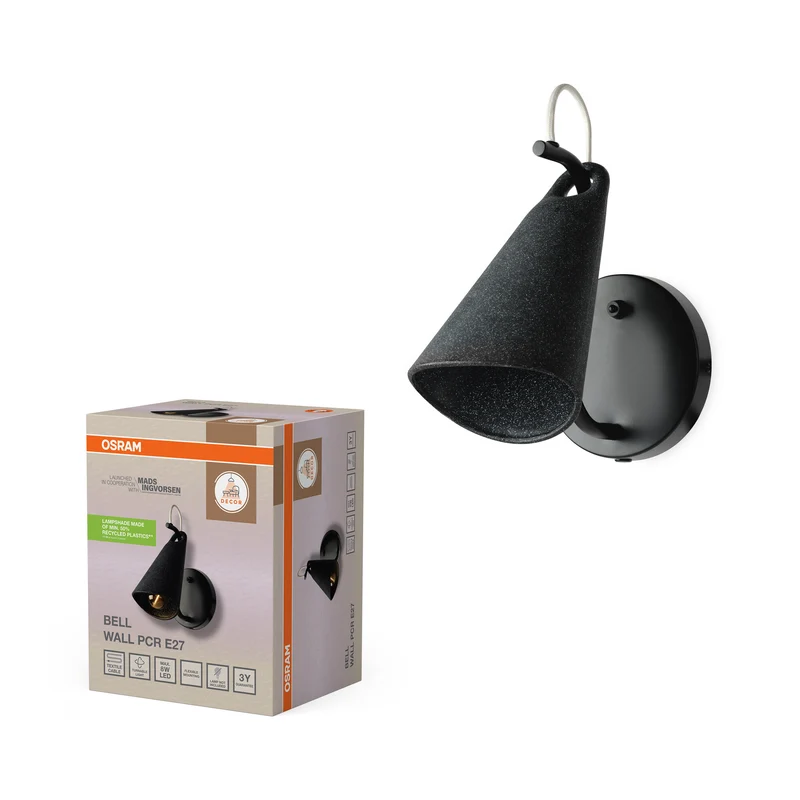 OSRAM Decor Bell Wandleuchte E27 Schwarz, Wandlampe, Metall, PCR, mit An-/Aus-Schalter zur Bedienung