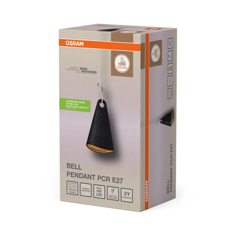 OSRAM Decor Bell Pendelleuchte E27 Schwarz, Hängelampe, Metall