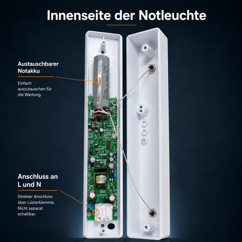 Notbeleuchtung | Aufputzleuchte | 2W | IP20 | inkl. Notbatterie und Symbole