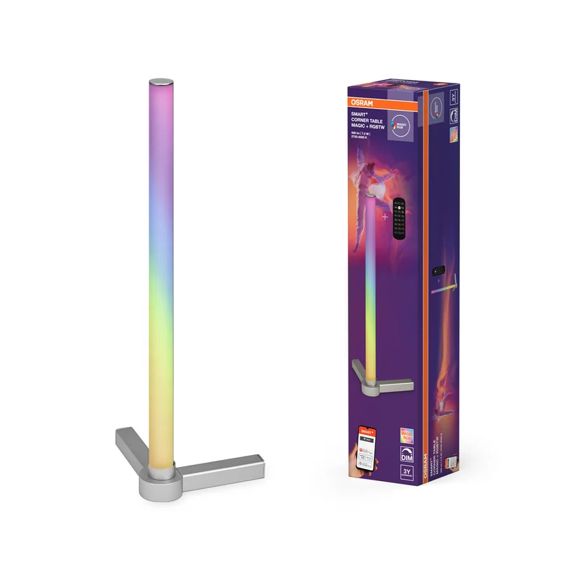 OSRAM Wifi SMART+ CORNER MAGIC Tischleuchte, RGB, 77lm, 7.5W, Remote Control, Silber