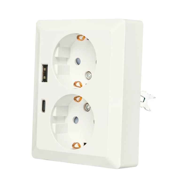 iON Industries Doppelsteckdose mit USB-A und USB-C | Halbaufputz | Weiß