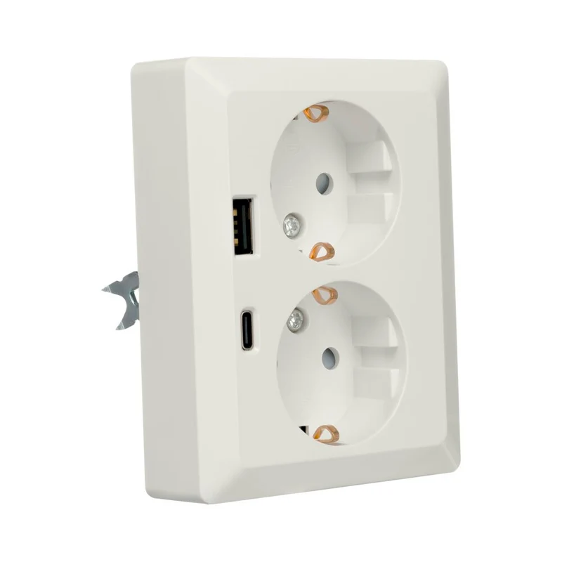 iON Industries Doppelsteckdose mit USB-A und USB-C | Halbaufputz | Weiß