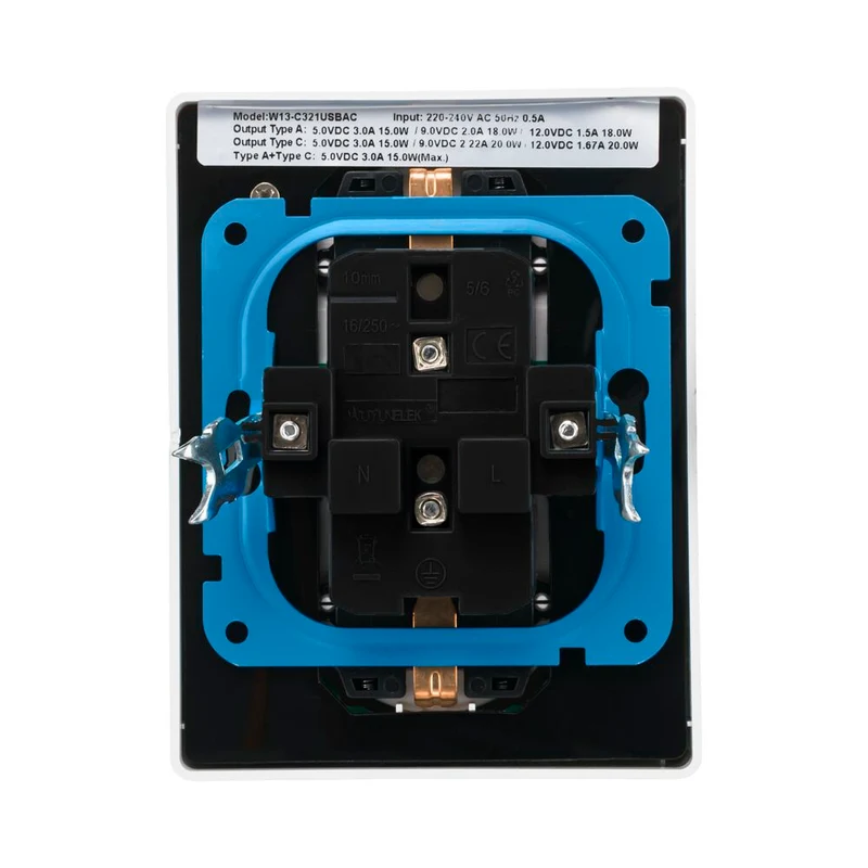 iON Industries Doppelsteckdose mit USB-A und USB-C | Halbaufputz | Weiß