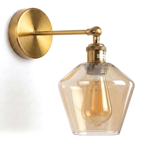 Schwenkbare Messing-Wandleuchte mit Klarglas | Vintage Wandlampe E27 ~3588