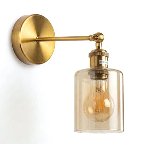 Schwenkbare Messing-Wandleuchte mit Klarglas | Vintage Wandlampe E27 ~3588