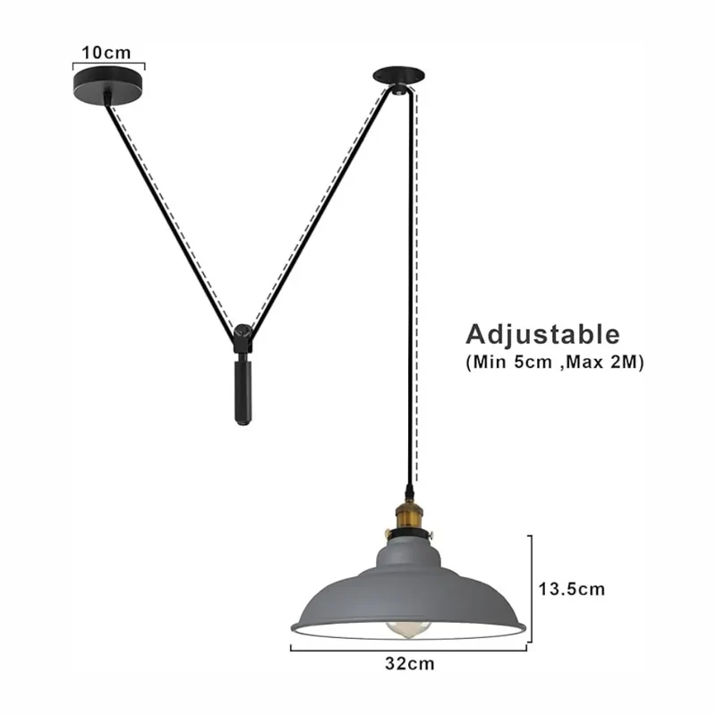 Höhenverstellbare Pendelleuchte – Vintage Seilzug Hängelampe | Ø32cm | E27 ~3580