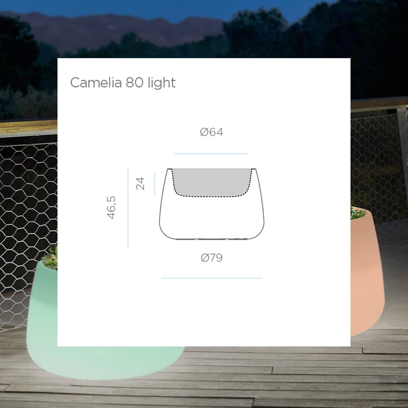 Rundes Pflanzgefäß mit Licht CAMELIA 80