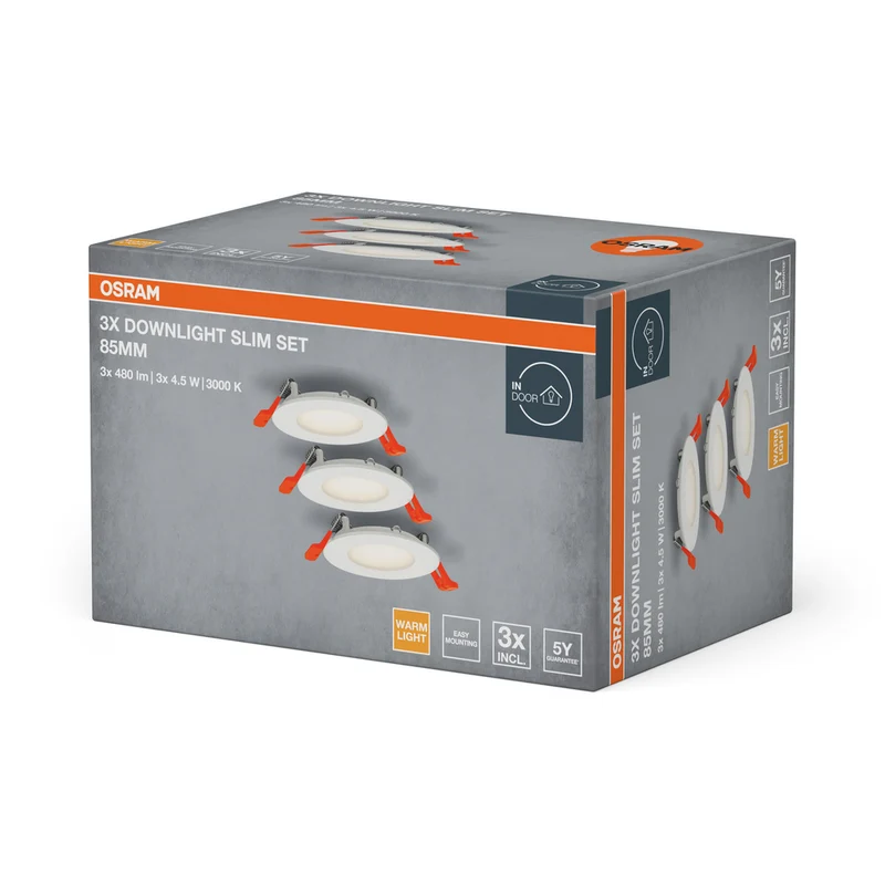 OSRAM Downlight Slim, Spots, 3000K, 4.50,W, Weiß, ⌀85mm, 3er Pack