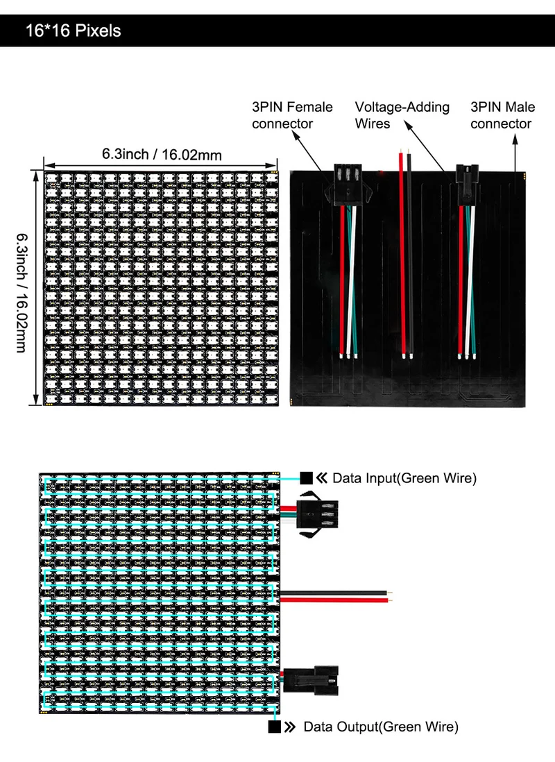 WS2812B RGB LED Panel 256 Pixel 5V
