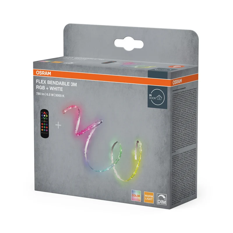 OSRAM FLEX BENDABLE RGB + LED-Lichtstreifen, 3m, mit Fernbedienung, 760lm, 6.5W, 3000K