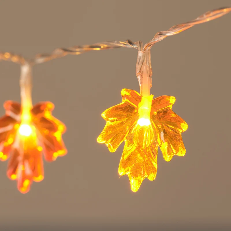 20er Ahornblatt LED-Lichterkette mit Timer Orange