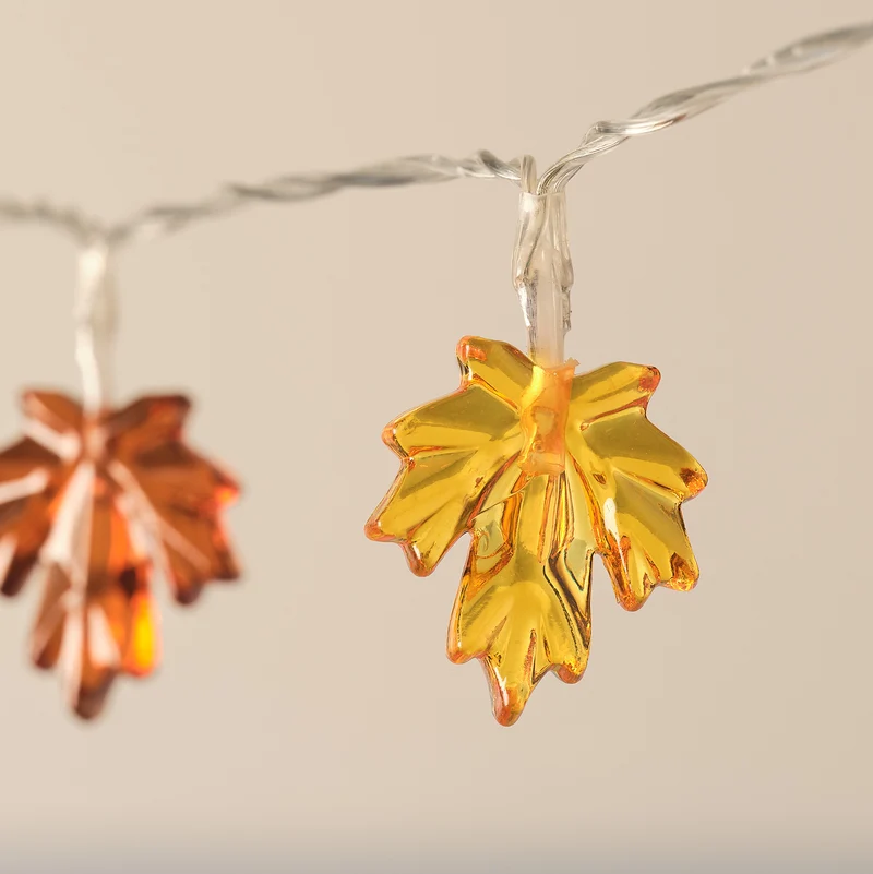 20er Ahornblatt LED-Lichterkette mit Timer Orange