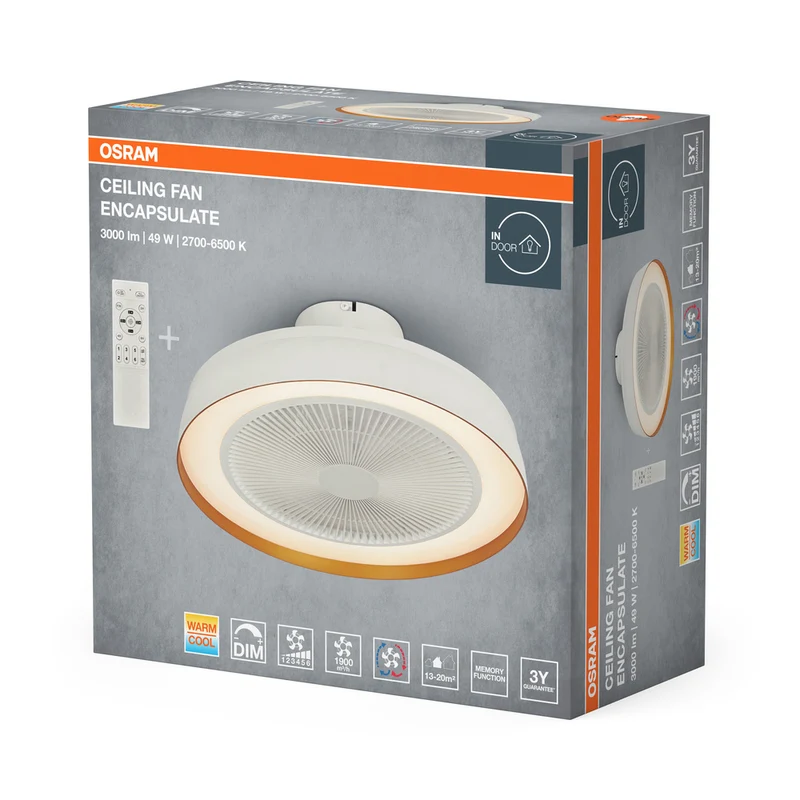 OSRAM Ceiling Fan Encapsulate Deckenventilator, 49W, 3000lm, 2700-6500K, Weiß