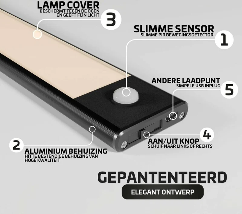 LED-Schrankbeleuchtung mit Sensor | 2W | Schwarz | 30cm | 4500K