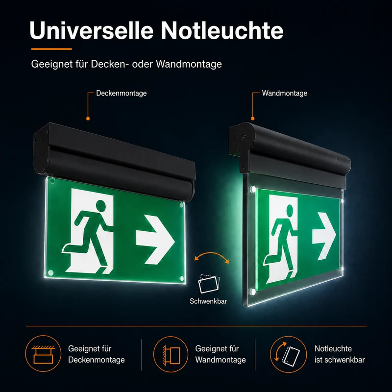 Notbeleuchtung MIRA | Schwarz | 3,5W | IP20 | Enthält 4x Symbole