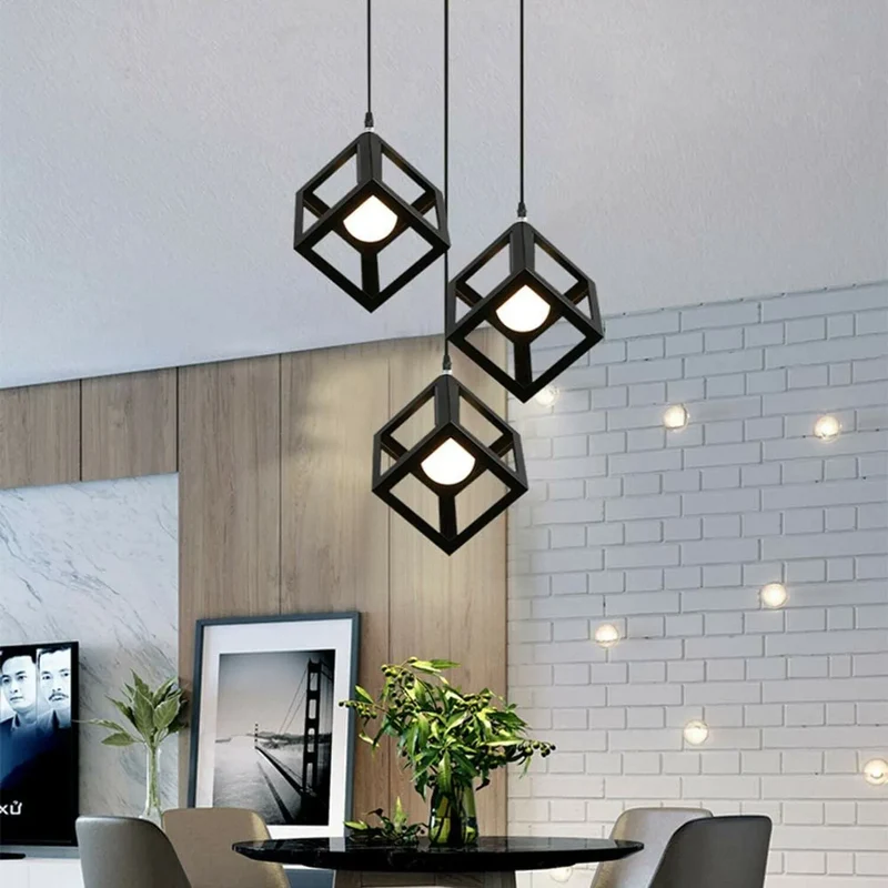 Pendelleuchte Würfel mit Metall Käfig E27 Fassung~3501