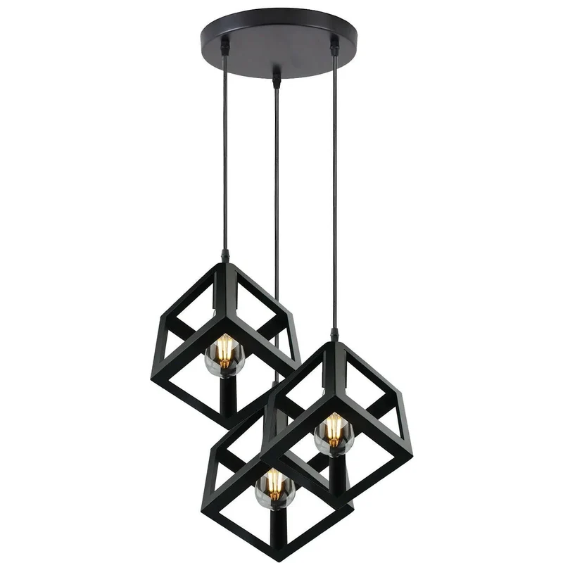 Pendelleuchte Würfel mit Metall Käfig E27 Fassung~3501