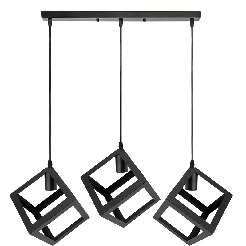 Pendelleuchte Würfel mit Metall Käfig E27 Fassung~3501