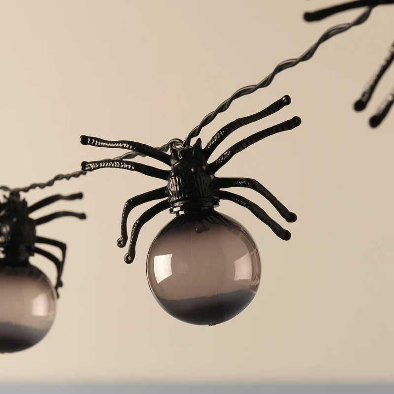 10er Spinnen lila LED-Lichterkette Halloween mit Timer